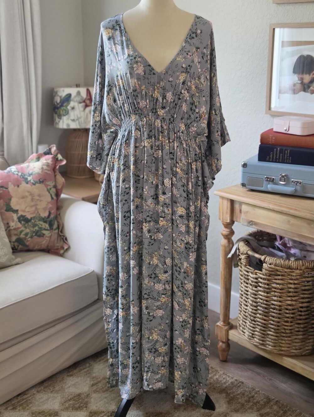 Boho Floral Maxi Dress - Gray Floral
